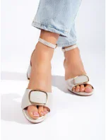 Luxusní šedo-stříbrné dámské  sandály na širokém podpatku