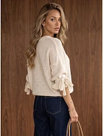 Dámský svetr oversize v barvě ecru FashionStreet MY2568 Dámský svetr oversize v barvě ecru FashionStreet MY2568
