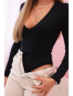 Dámská halenka s dlouhým rukávem a hlubokým výstřihem černý