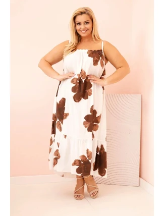 Dámské šaty na ramínka s volánem a květinovým potiskem hnědá
