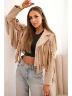 Dámská semišová bunda s třásněmi béžová Dámská semišová bunda s třásněmi béžová