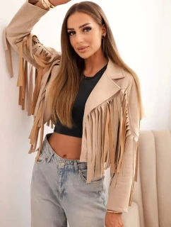 Dámská semišová bunda s třásněmi béžová