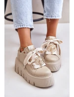 Dámské tenisky na masivní podrážce se zlatou ozdobou CheBello 4530 Béžové Dámské tenisky na masivní podrážce se zlatou ozdobou CheBello 4530 Béžové