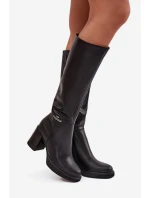 Dámské kozaki musketyýrky z přírodní kůže na podpatku vyhřívané Vinceza 66826 černé