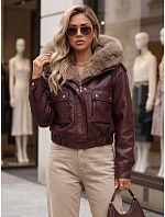 Dámská zimní kožená bunda s kožešinou, bordová, FashionStreet TY5977 Dámská zimní kožená bunda s kožešinou, bordová, FashionStreet TY5977