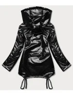 Černá krátká dámská zimní bunda s ledvinkou (omdl-018)