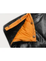 Černo-oranžová volná dámská bunda z eko kůže (ag6-21)