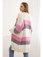 Dámský cardigan s vlnou v barevných pruzích béžový