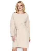 Dámské elegantní šaty s páskem středně dlouhé béžové - Béžová - Makadamia