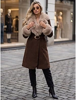 Dámský kabát s odnímatelným kožešinovým límcem, hnědý, FashionStreet TY6073 Dámský kabát s odnímatelným kožešinovým límcem, hnědý, FashionStreet TY6073