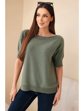 Dámský svetřík z viskózy s krátkým rukávem khaki