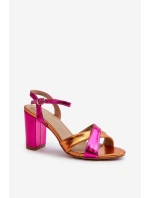 Ekologické kožené sandály na vysokém podpatku fuchsie Abilica