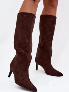 Dámské kozačky na skluzavku s vyhříváním na jehle Čokoládové Olivienne