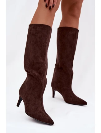 Dámské kozačky na skluzavku s vyhříváním na jehle Čokoládové Olivienne