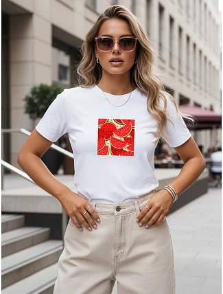 Dámské bavlněné tričko s potiskem, bílé, FashionStreet NX8008RY