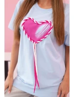 Dámské oversized bavlněné tričko srdcem a třásněmi modrá Dámské oversized bavlněné tričko srdcem a třásněmi modrá
