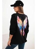 Dámská oversize mikina z bavlny s barevnými křídly na zádech černá