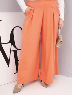 Dámské kalhoty z bavlny Plus Size s širokými nohavicemi a volným střihem meruňkové