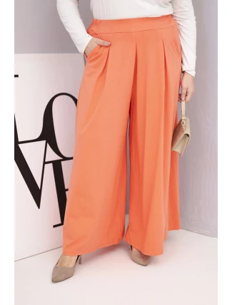 Dámské kalhoty z bavlny Plus Size s širokými nohavicemi a volným střihem meruňkové