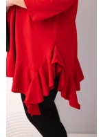 Dámská blůza Plus Size s bavlnou, volánem a ohrnovacími rukávy červená