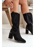 Dámské černé zamilované botky s podpatkem a špičatou špičkou Nevithra
