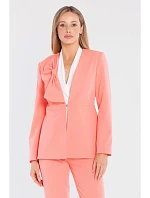 S432 Elegantní sako s ozdobnou mašlí - lososově růžové