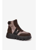 Dámské zateplené kotníkové boty na platformě 58562 Hnědá vzor - Vinceza