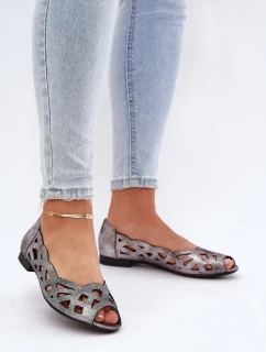 Vzorované baleríny s odkrytými prsty stříbrné Calgis