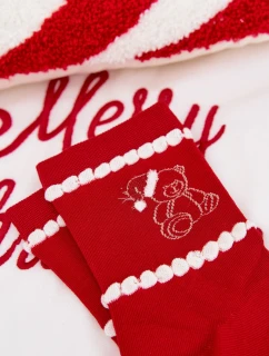 Dámské vánoční ponožky s medvídkem v čepici Santa – červené