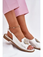 Dámské Sandály Na Ploché Podpatky S Dekorativním Detaily S.Barski KV51-080 Stříbrné