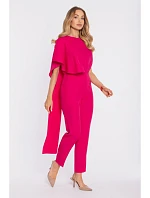 M907 Asymetrický overal s pláštěm a zvýrazněným pasem - fuchsiový M907 Asymetrický overal s pláštěm a zvýrazněným pasem - fuchsiový