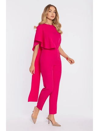 M907 Asymetrický overal s pláštěm a zvýrazněným pasem - fuchsiový M907 Asymetrický overal s pláštěm a zvýrazněným pasem - fuchsiový