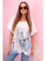 Dámská bavlněná košile s motýly a květinami bílý