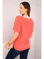 Dámská svetr s krátkým rukávem a výstřihem do V malinová