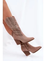 Děrované Kozačky Kovbojské Na Podpatku Béžové S.Barski HY51-606