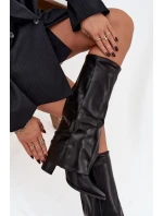 Dámské kotníkové boty Jessae na sloupkovém podpatku se zahnutou manžetou a sponami – černé