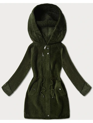 Vlněná bunda z alpaky s kapucí army (W214#)