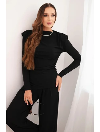 Dámský bavlněný komplet s blůzou a širokými kalhotami černý