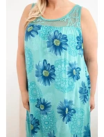 Dámské šaty Plus Size z viskózy s květinovým vzorem a krajkovým výstřihem mentolová