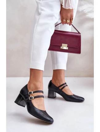 Kožené sandály s pásky na podpatku černé Laura Messi 2857