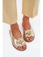 Kožené Ploché Sandály S Ozdobou CheBello 4642 Zlaté Kožené Ploché Sandály S Ozdobou CheBello 4642 Zlaté