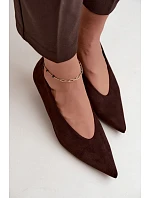 Kožené lodičky s kitten heel v čokoládové barvě Nuretta