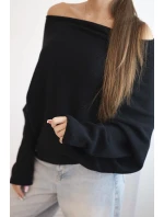 Asymetrický batwing svetr viskózový černý - FPrice Asymetrický batwing svetr viskózový černý - FPrice