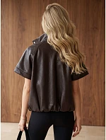 Dámská kožená bunda s krátkými rukávy, hnědá, FashionStreet TY6064 Dámská kožená bunda s krátkými rukávy, hnědá, FashionStreet TY6064