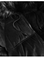 Černá dámská manšestrová bunda s kapucí (7696)