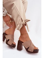 Dámské sandály na podpatku se zlatými přezkami tmavě béžové Nerelle