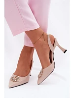 Sandály na podpatku s bižuterním zdobením Vinceza Béžové