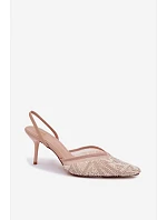 Ozdobené sandály s síťkou na jehle Béžové Bedira