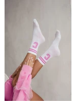 Dámské Ponožky S Pruhy A Písmenem C Bílo-Růžové