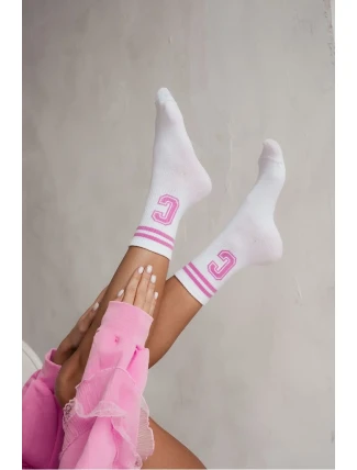 Dámské Ponožky S Pruhy A Písmenem C Bílo-Růžové